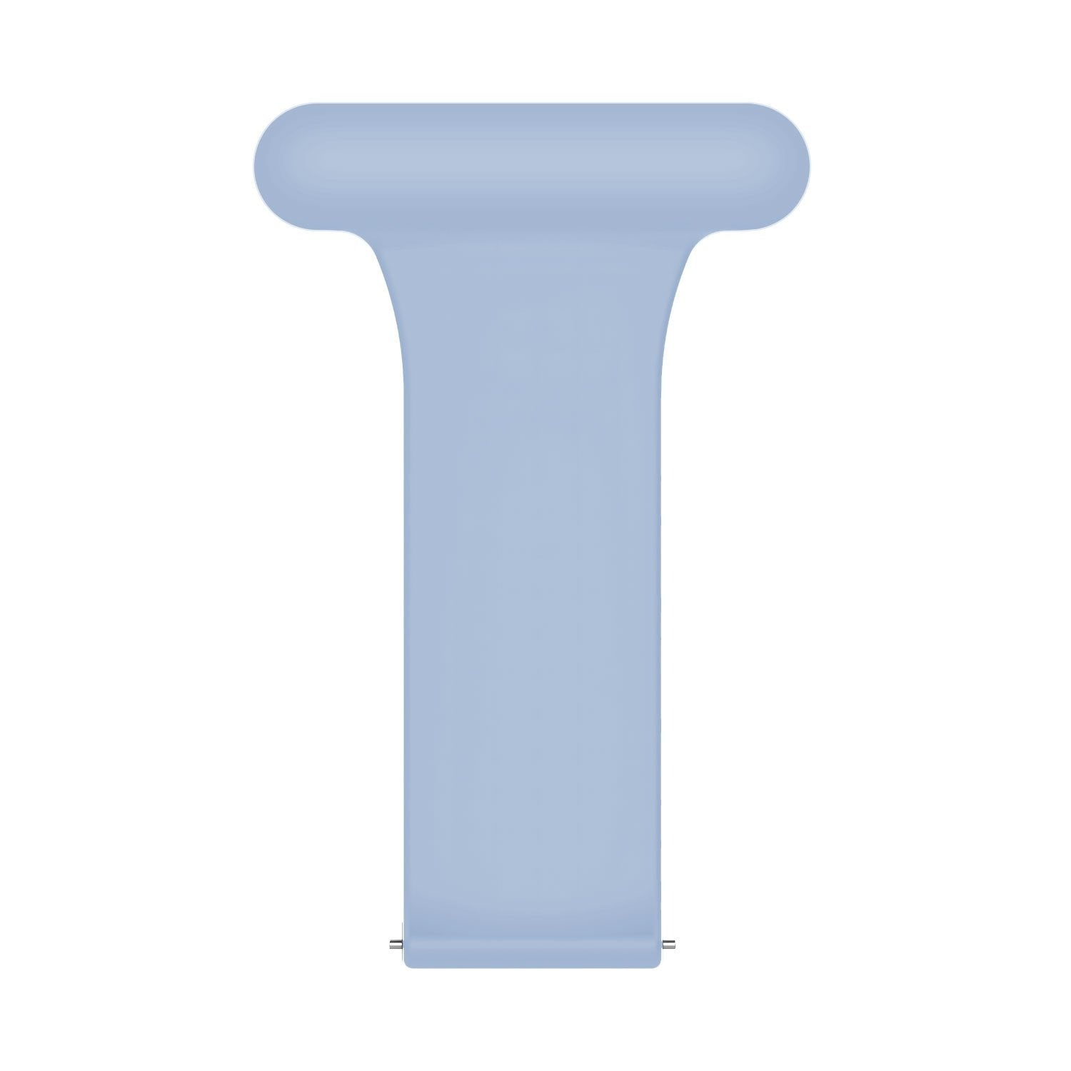 Ein hellblauer Riemen in Form eines gedehnten „T“ ist vor einem weißen Hintergrund isoliert. Die Oberseite ist abgerundet, die Unterseite hat kleine Balken.