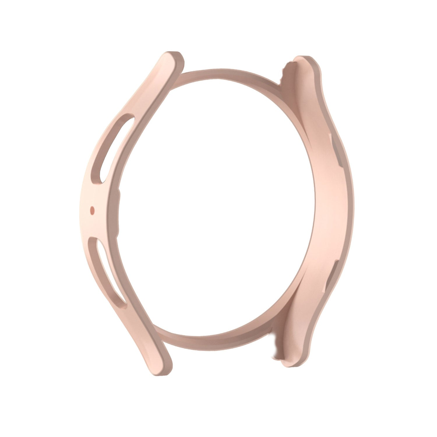 Eine roségoldene Smartwatch-Lünette. Sie hat ein kreisförmiges Design mit Aussparungen für Knöpfe und Sensoren.
