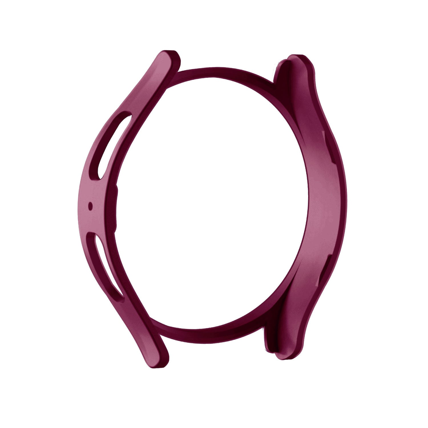 Ein weinroter Uhrengehäuseschutz. Es hat ein offenes Kreisdesign mit zwei Seitenteilen und zwei unteren Teilen.
