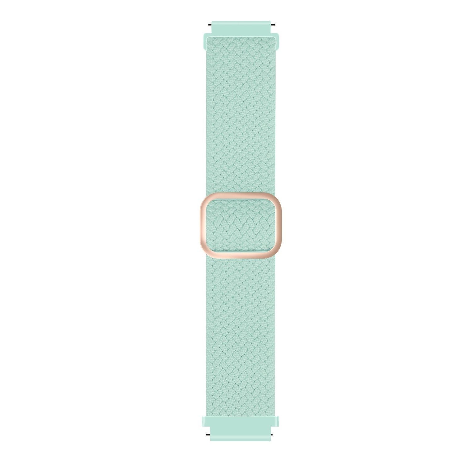 Ein hellgrünes Uhrenarmband mit einer goldfarbenen Schnalle. Das Band ist strukturiert. Der Hintergrund ist weiß.