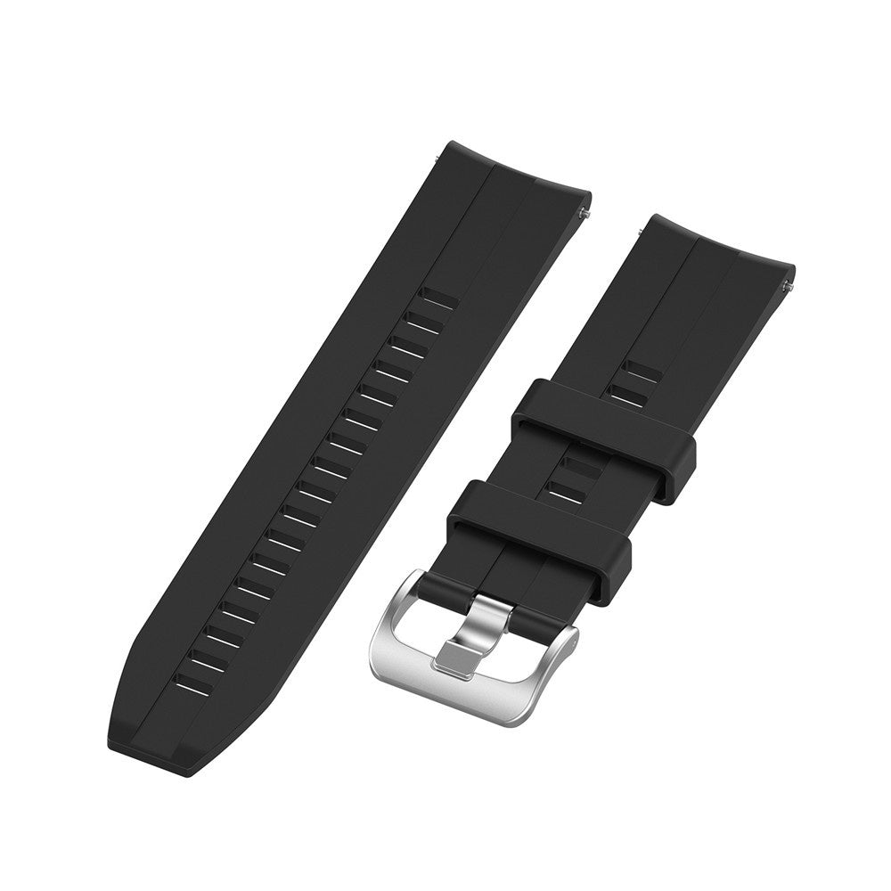 Zwei schwarze Armbanduhren auf weißem Hintergrund. Einer hat eine silberne Schnalle. Beide sind abgewinkelt.