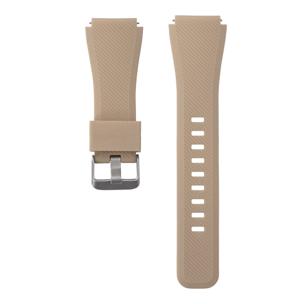 Zwei sandfarbene Uhrenarmbänder. Eines mit Schnalle, das andere mit Löchern. Beide haben ein diagonales Muster.