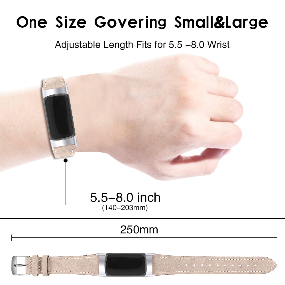 Ein Armband mit schwarzem Bildschirm an einer Hand. Text zeigt verstellbare Länge, passt 5,5-8,0 Handgelenk. 250 mm Länge.