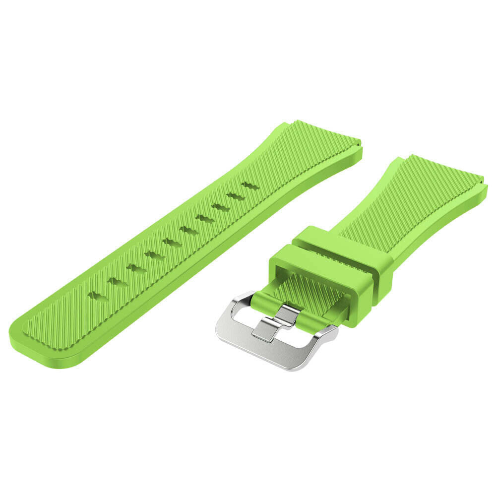 Zwei hellgrüne Uhrenarmbänder. Eines ist länger mit Löchern, das andere hat eine silberne Schnalle.