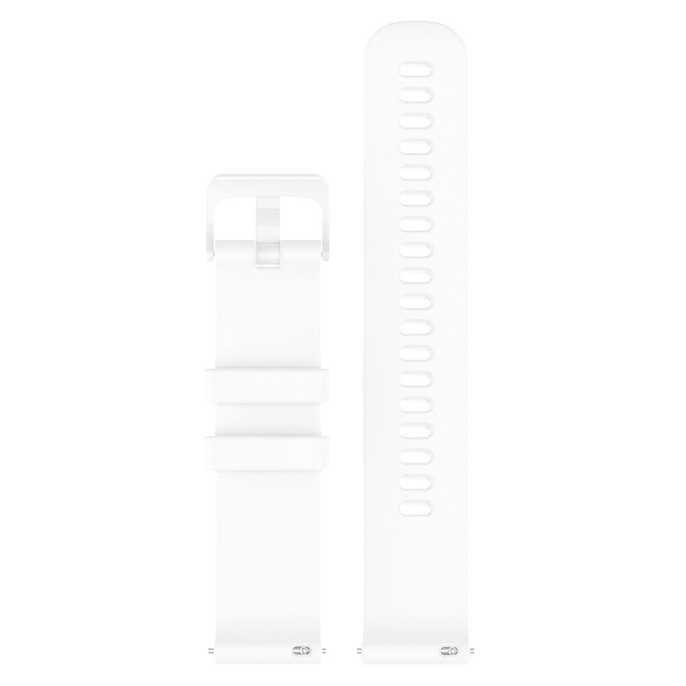 Zwei weiße Uhrenarmbänder. Eines mit Schnalle, das andere mit Löchern zur Anpassung.