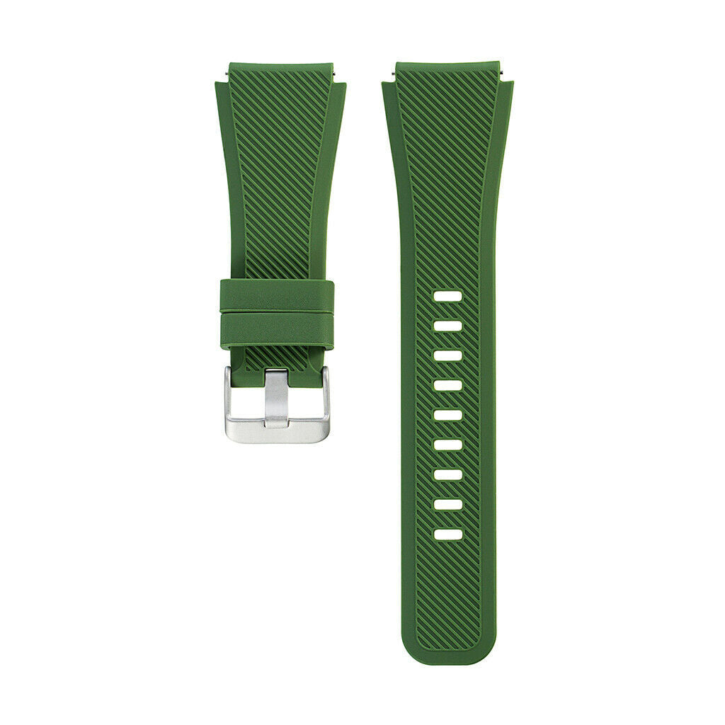 Zwei grüne Uhrenarmbänder. Eines hat eine Metallschnalle. Beide haben parallele Linien. Eines hat Löcher zur Anpassung.