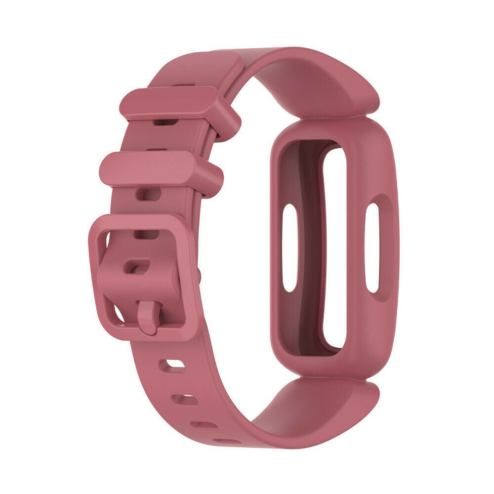 Ein rosa Smartwatch-Armband wird angezeigt. Es hat eine Schnalle, mehrere Löcher und einen Abschnitt zur Aufnahme des Zifferblatts, alles in einem ähnlichen Farbton.