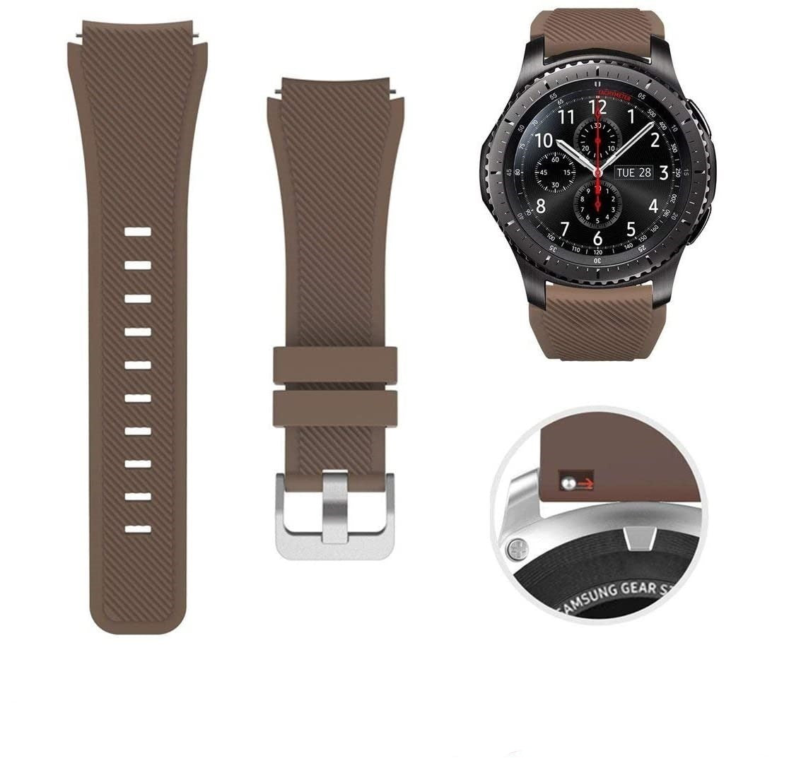 Braune Uhr mit braunen Armbandteilen und Nahaufnahme der Uhrenseite. Das Zifferblatt zeigt das Datum.