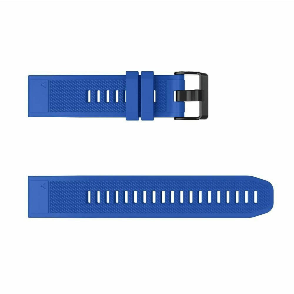 Zwei blaue Uhrenarmbänder mit schwarzer Schnalle. Das obere Armband hat vertikale Linien, das untere mehr. Weißer Hintergrund.