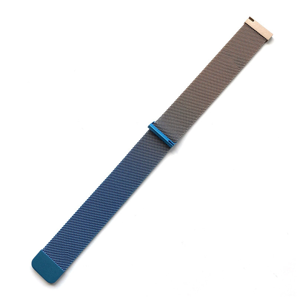 Ein Armband mit Farbverlauf von Blau nach Braun. Es hat einen blauen Verschluss und liegt vor weißem Hintergrund.