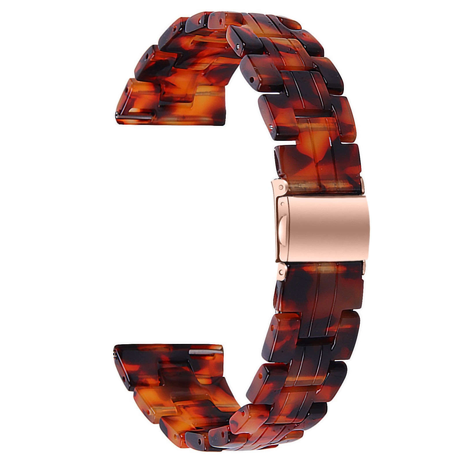Ein Armband, braunes Schildpattdesign mit roségoldener Schließe, isoliert auf weißem Hintergrund.