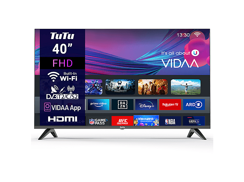 TUTU TUTU VIDAA TV | 40 inch Full HD | Triple Tuner | HDMI x3, USB x2 | Frameless Design | TUV40FQ1 LED TV (Flat, 40 Zoll / 102 cm, Full-HD, SMART TV)