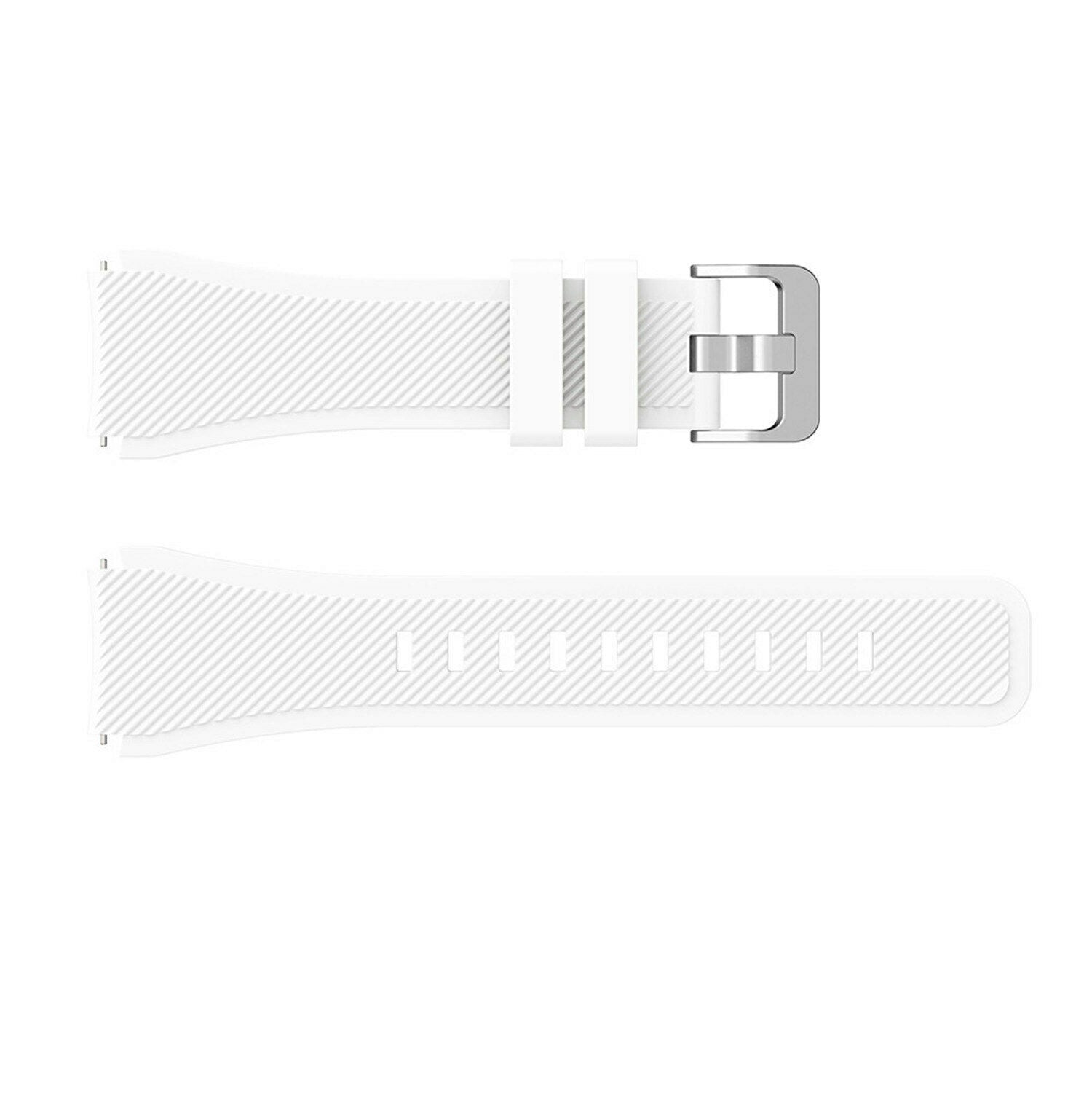 Weißes Uhrenarmband-Set, zweiteilig, mit silberner Schnalle und strukturierter Oberfläche auf weißem Hintergrund.