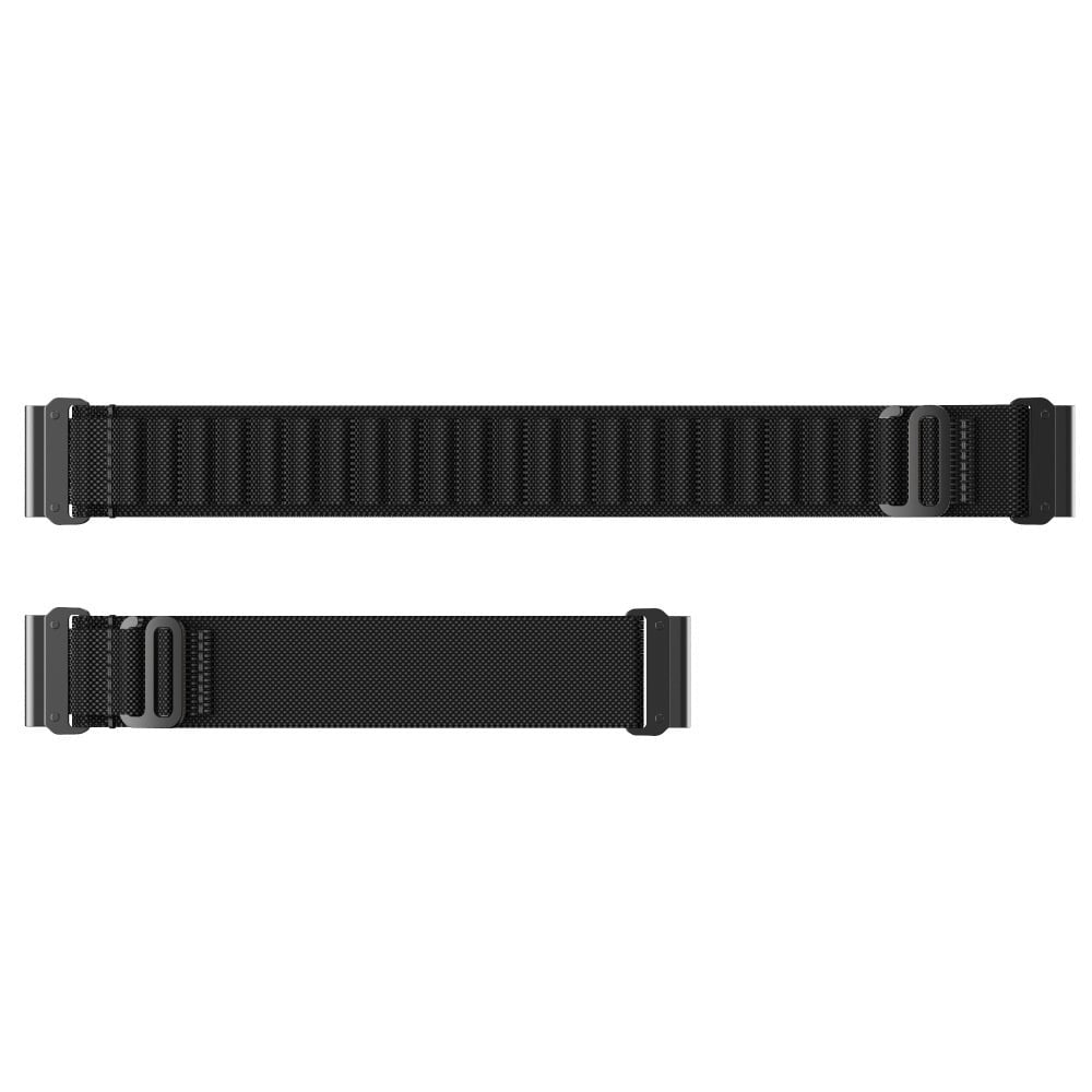Zwei schwarze Uhrenarmbänder sind auf weißem Hintergrund angeordnet. Eines ist länger als das andere. Beide haben Metallschnallen.