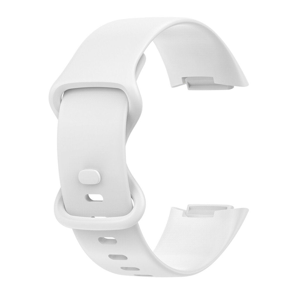 Ein weißes Armband. Das Armband hat Löcher und eine Schlaufe. Das Armband ist abgenommen.