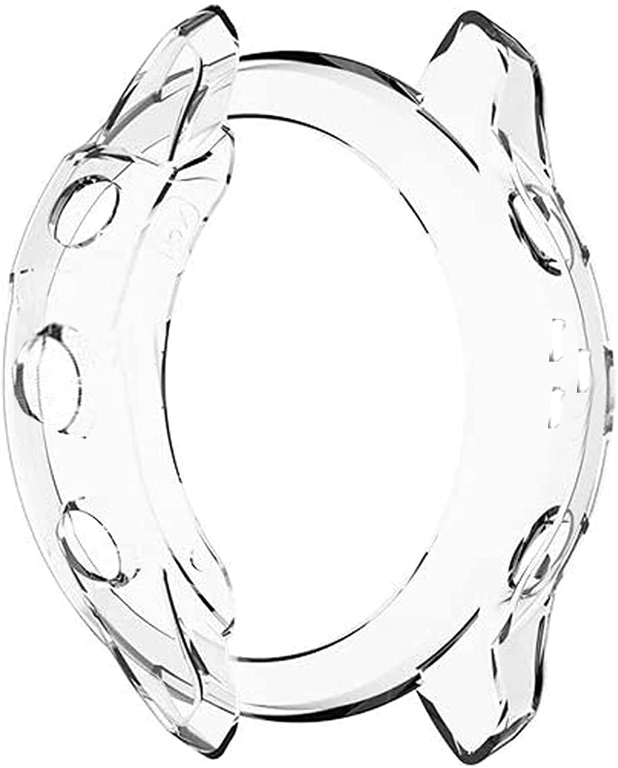 Ein klarer, transparenter Uhrengehäuseschutz. Er hat Aussparungen für Knöpfe. Das Gehäuse besteht aus zwei Teilen, die zusammengeschnappt werden können.