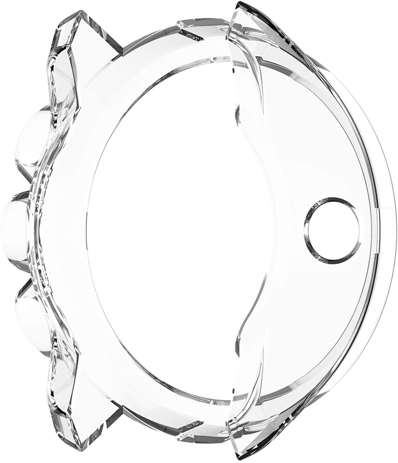 Transparente, klare Kunststoff-Uhrenhülle. Sie hat eine kreisförmige Form mit geschwungenem Design und einem kleinen Loch. Die Kanten sind leicht gezackt.