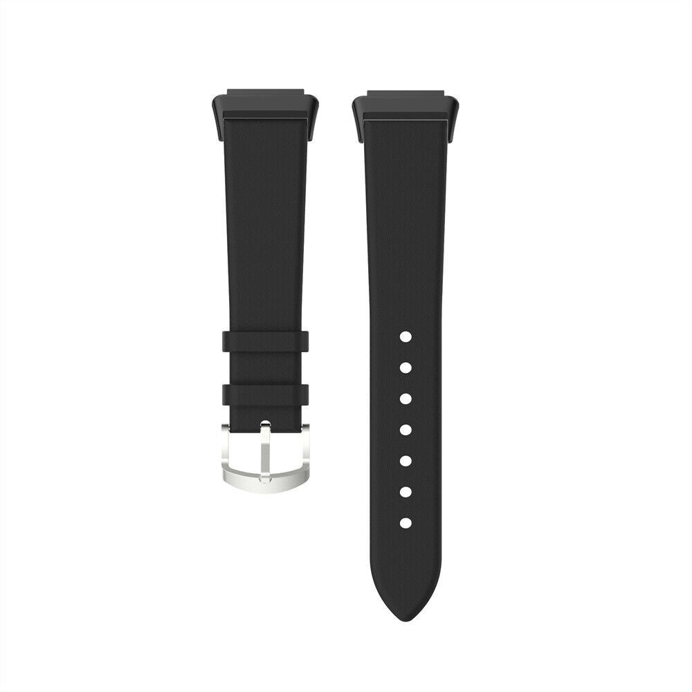 Zwei schwarze Uhrenarmbänder auf weißem Hintergrund. Eines hat eine Schnalle, das andere mehrere Löcher zur Anpassung.