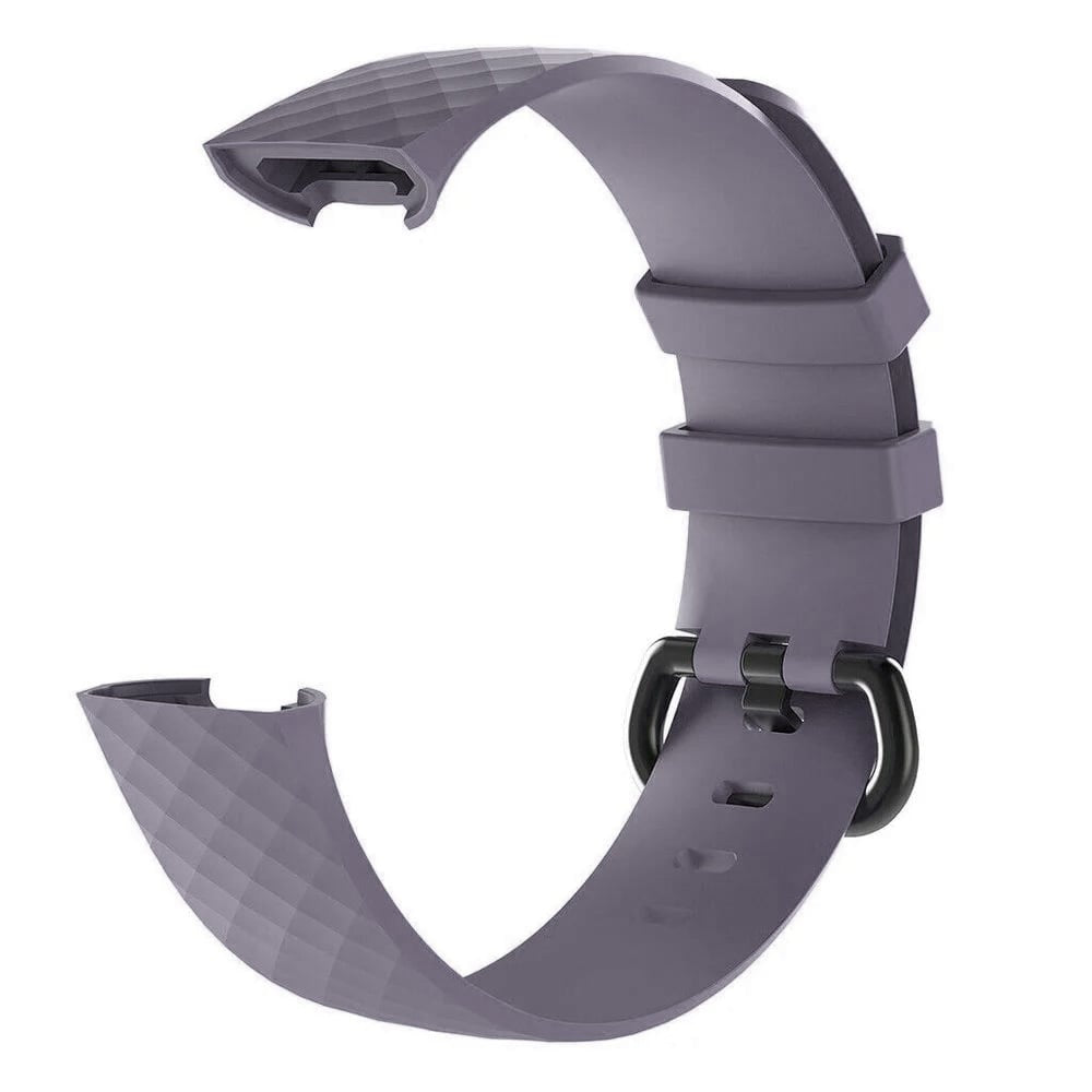 Graues Uhrenarmband in C-Form. Es hat eine schwarze Schnalle und eine strukturierte Oberfläche an den Enden.