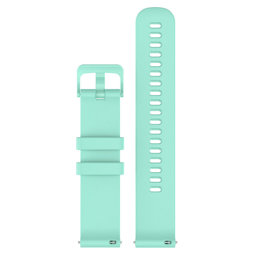 Zwei hellgrüne Armbänder. Eines hat eine Schnalle, das andere Löcher. Beide sind aus Silikon.