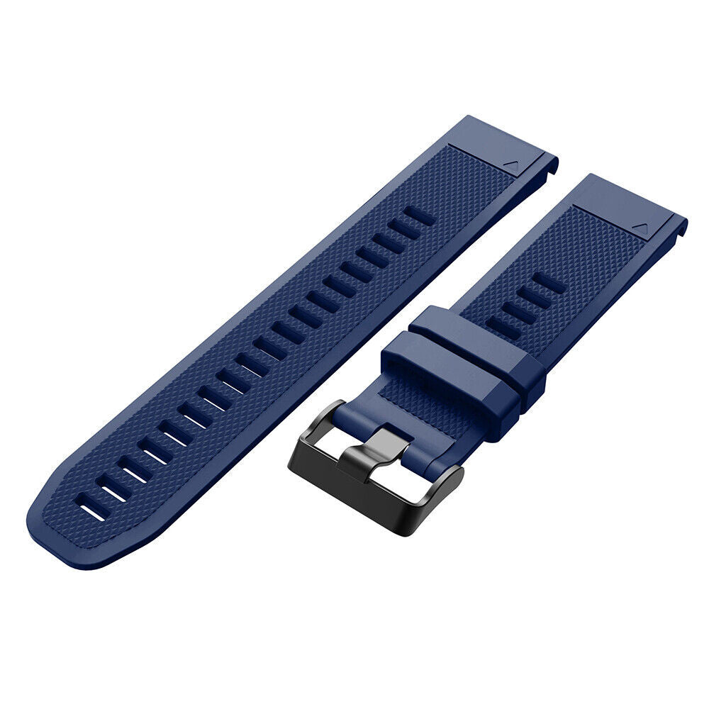 Zwei marineblaue Uhrenarmbänder mit strukturierten Oberflächen und einer schwarzen Schnalle. Einer der Riemen ist länger.