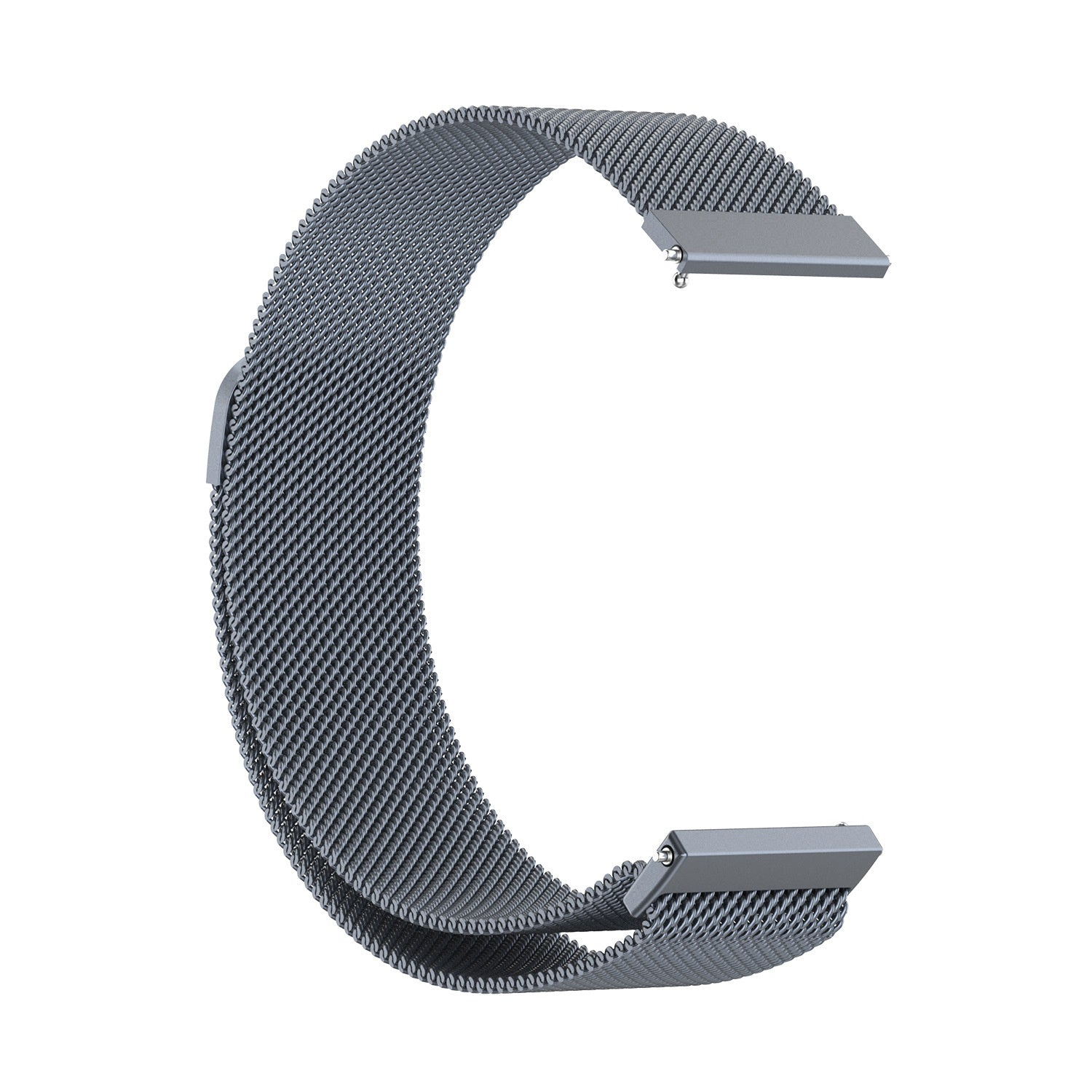 Ein silbernes Metall-Armband. Es besteht aus einem Netzmaterial und hat an beiden Enden Verschlüsse. Der Hintergrund ist weiß.
