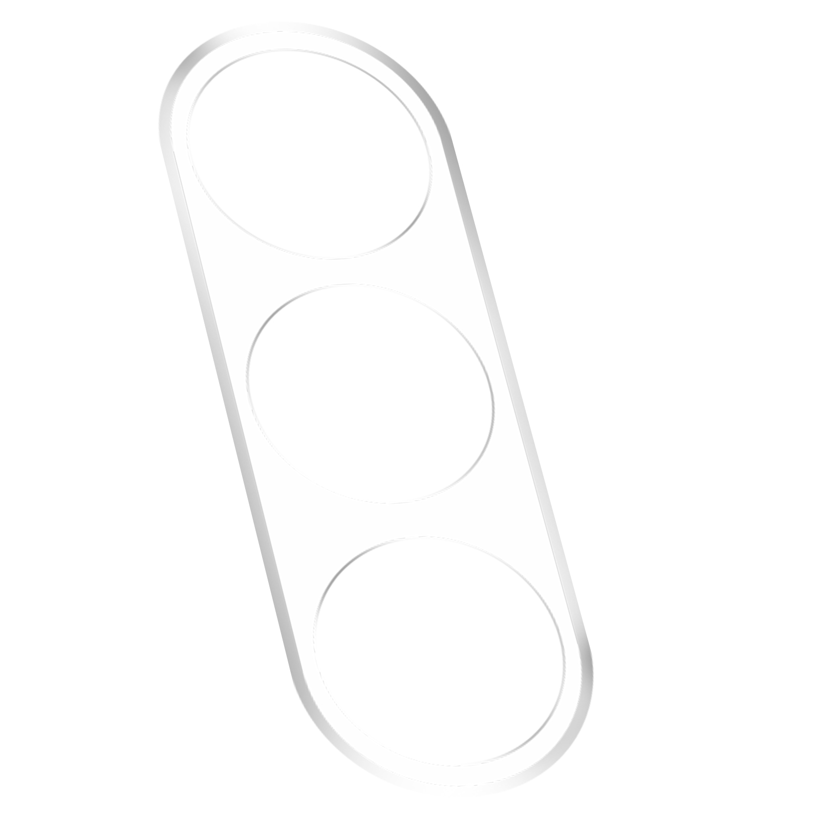 Una forma bianca allungata con tre aperture circolari. La forma ha una leggera sfumatura su sfondo bianco.