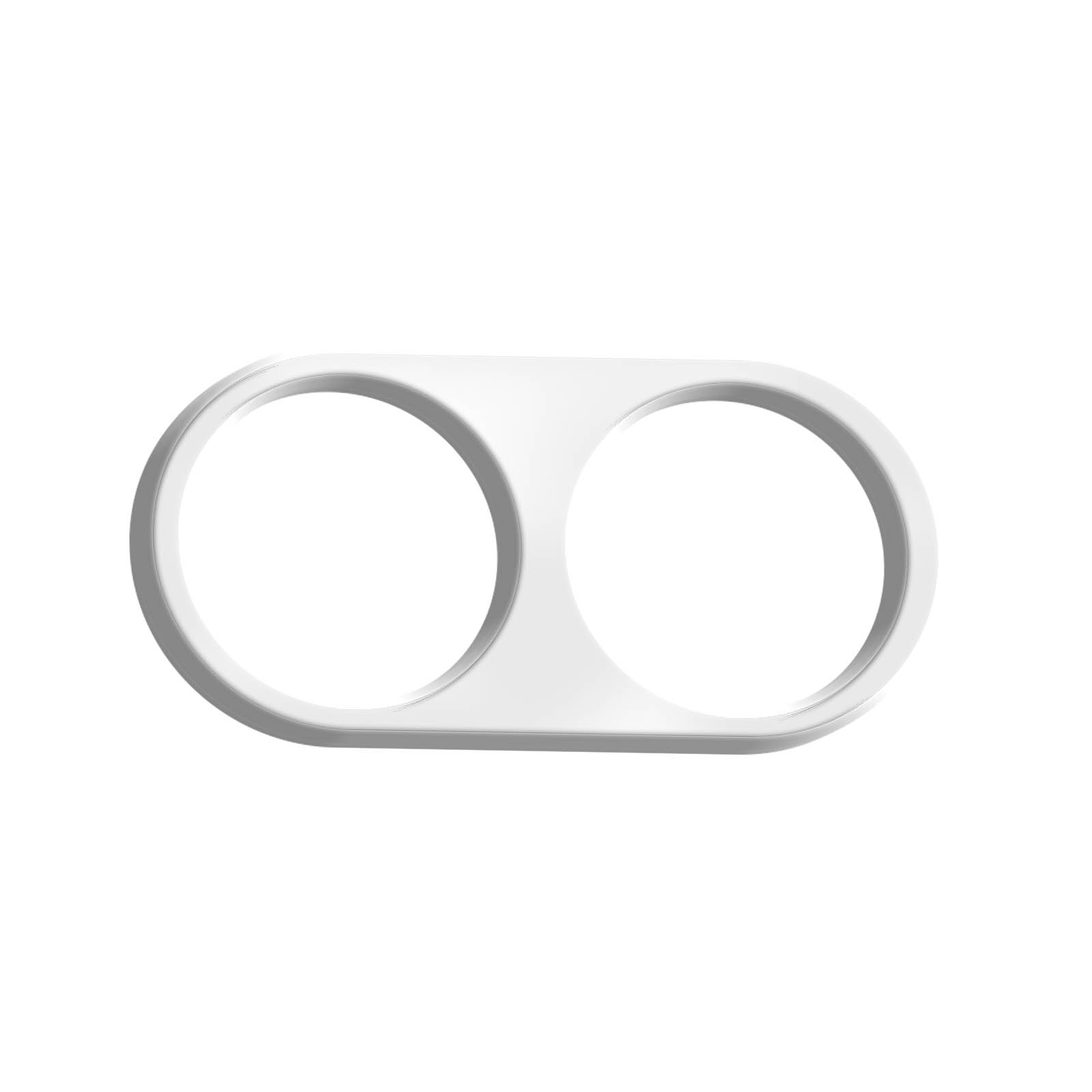 Una cover bianca per webcam con due fori rotondi collegati. La cover è bianca con contorno grigio, su sfondo bianco.