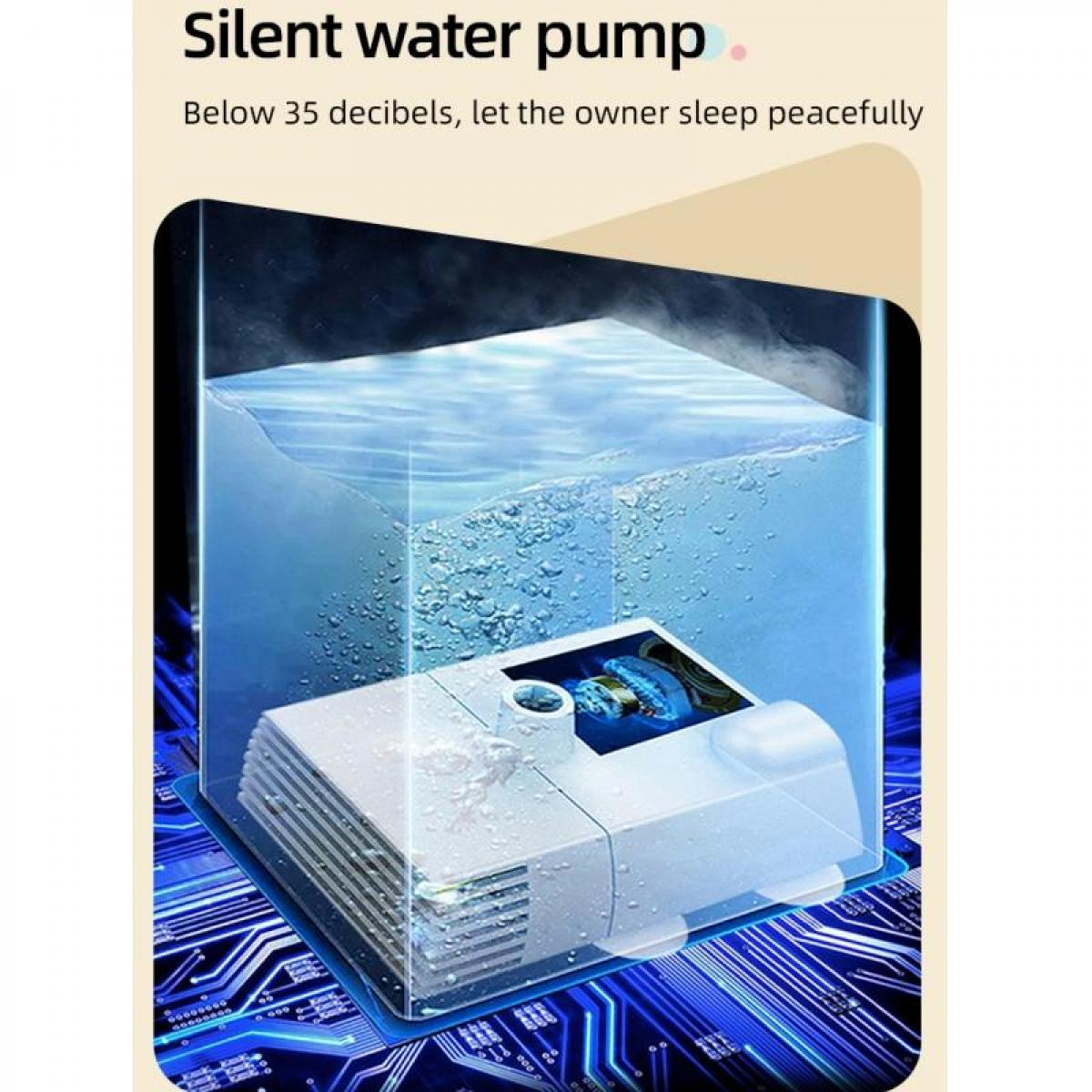 Eine leise Wasserpumpe, die in Wasser getaucht ist. Die Pumpe ist weiß. Der Hintergrund ist blau.