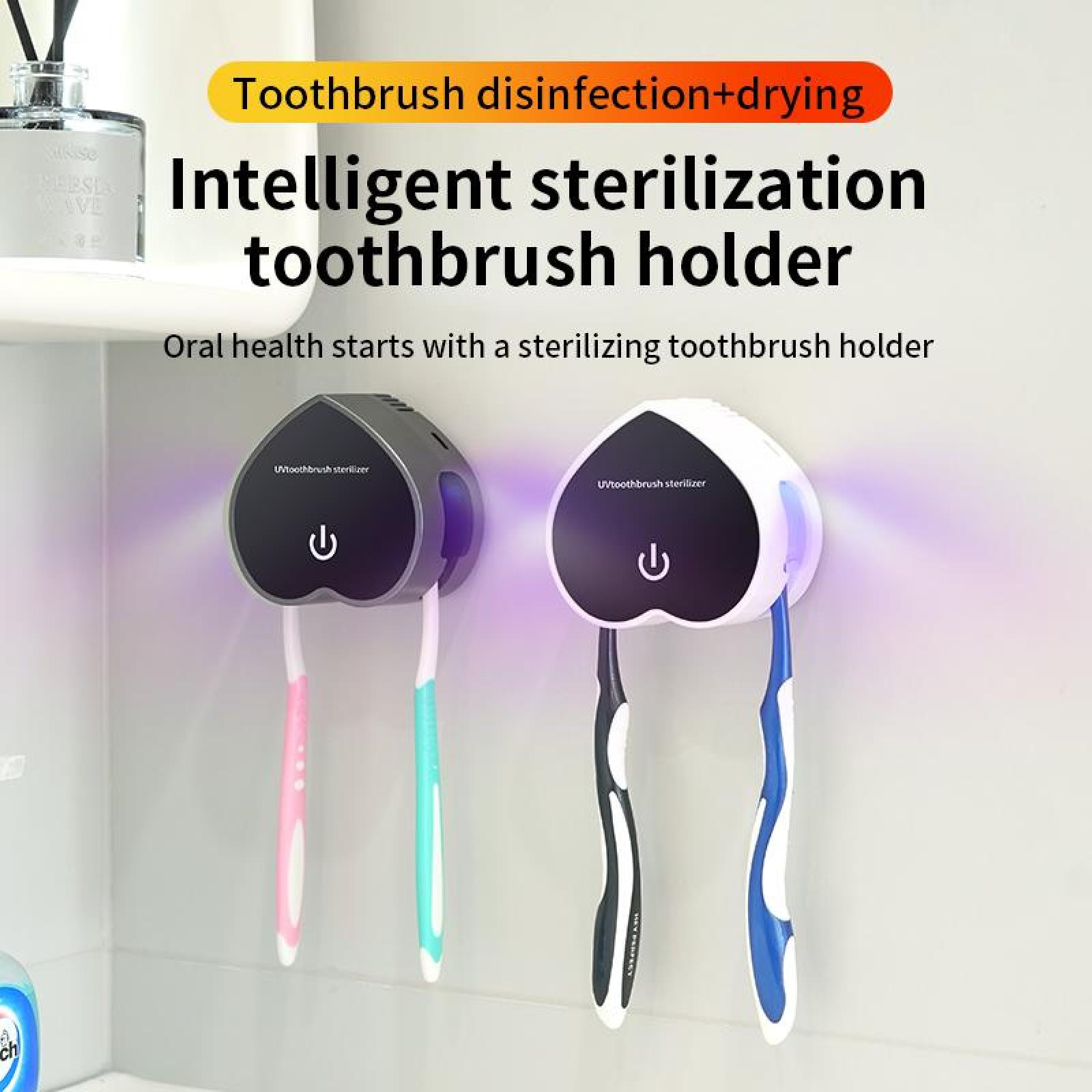 Zwei Zahnbürstenhalter mit Zahnbürsten. Einer hat rosa und grüne Zahnbürsten, der andere hat schwarze und blaue Zahnbürsten.