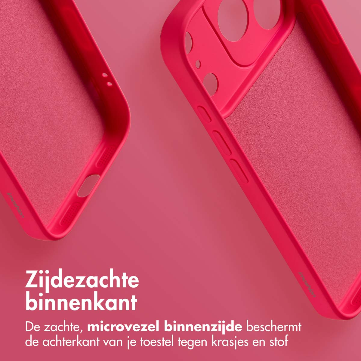Roze telefoonhoesje met zachte microvezel. Beschermt de telefoon tegen krassen en stof.