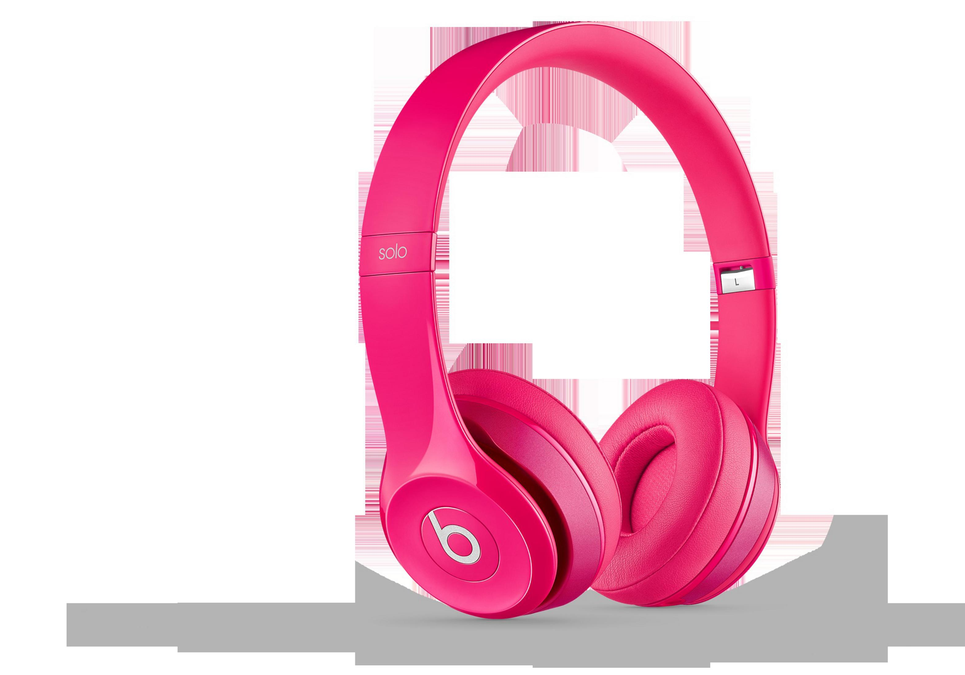 Rosa Beats Solo-Kopfhörer auf weißem Hintergrund. Die Kopfhörer haben eine glänzende Oberfläche, das Beats-Logo ist sichtbar.