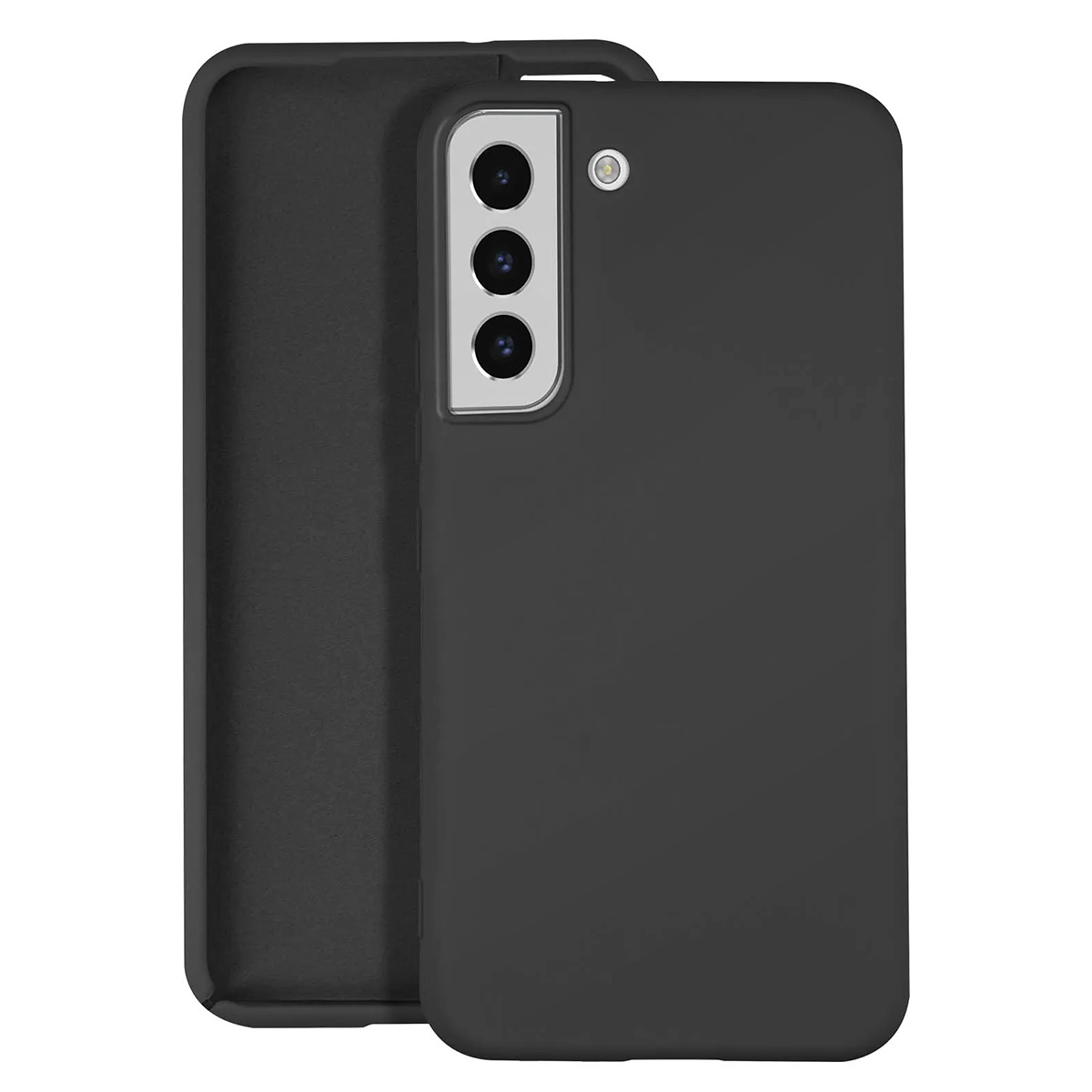 Due custodie nere per telefono, una aperta. La custodia a destra mostra le lenti della fotocamera.