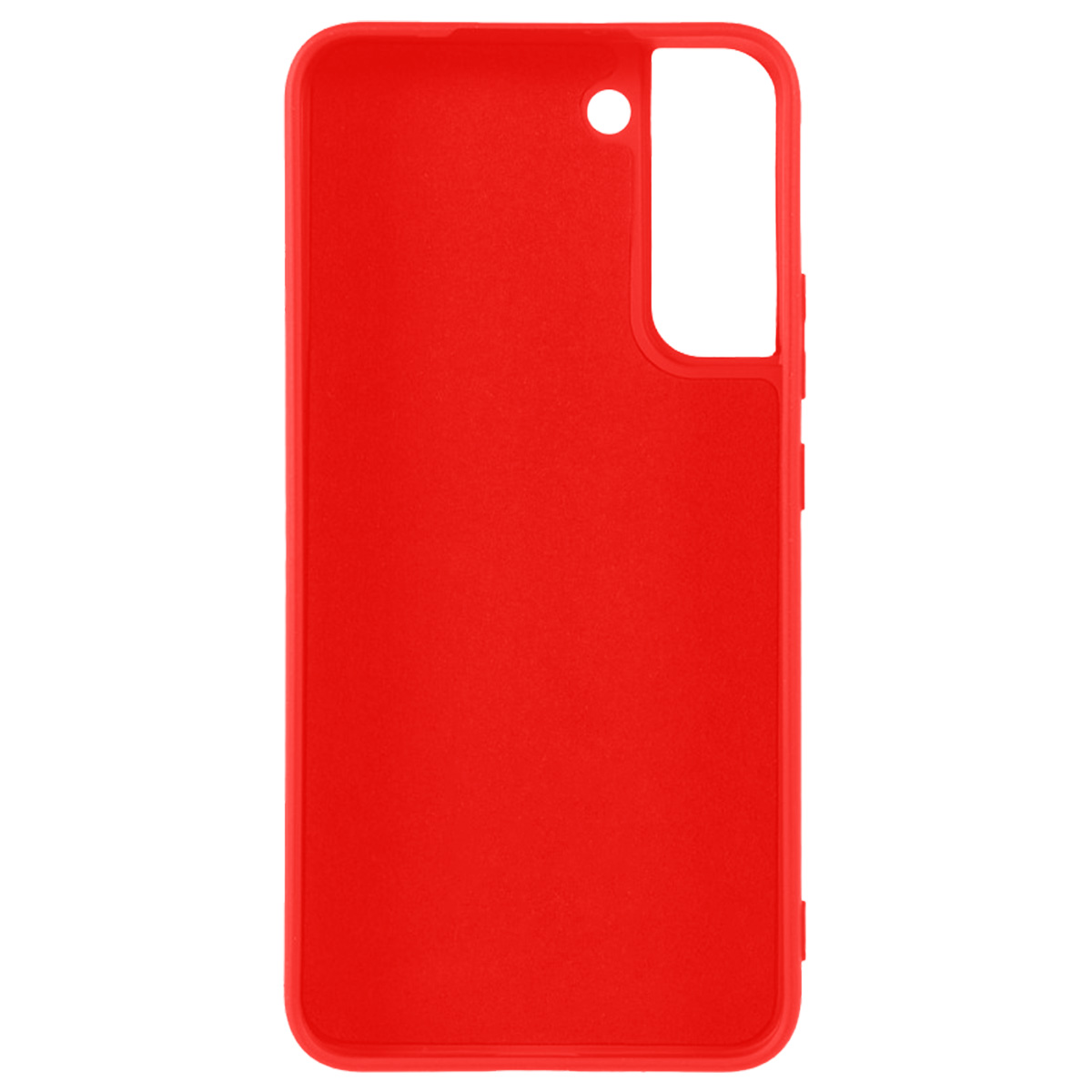 Una custodia per telefono rosso brillante. Ha un ritaglio per la fotocamera e ritagli per i pulsanti laterali. Lo sfondo è bianco.