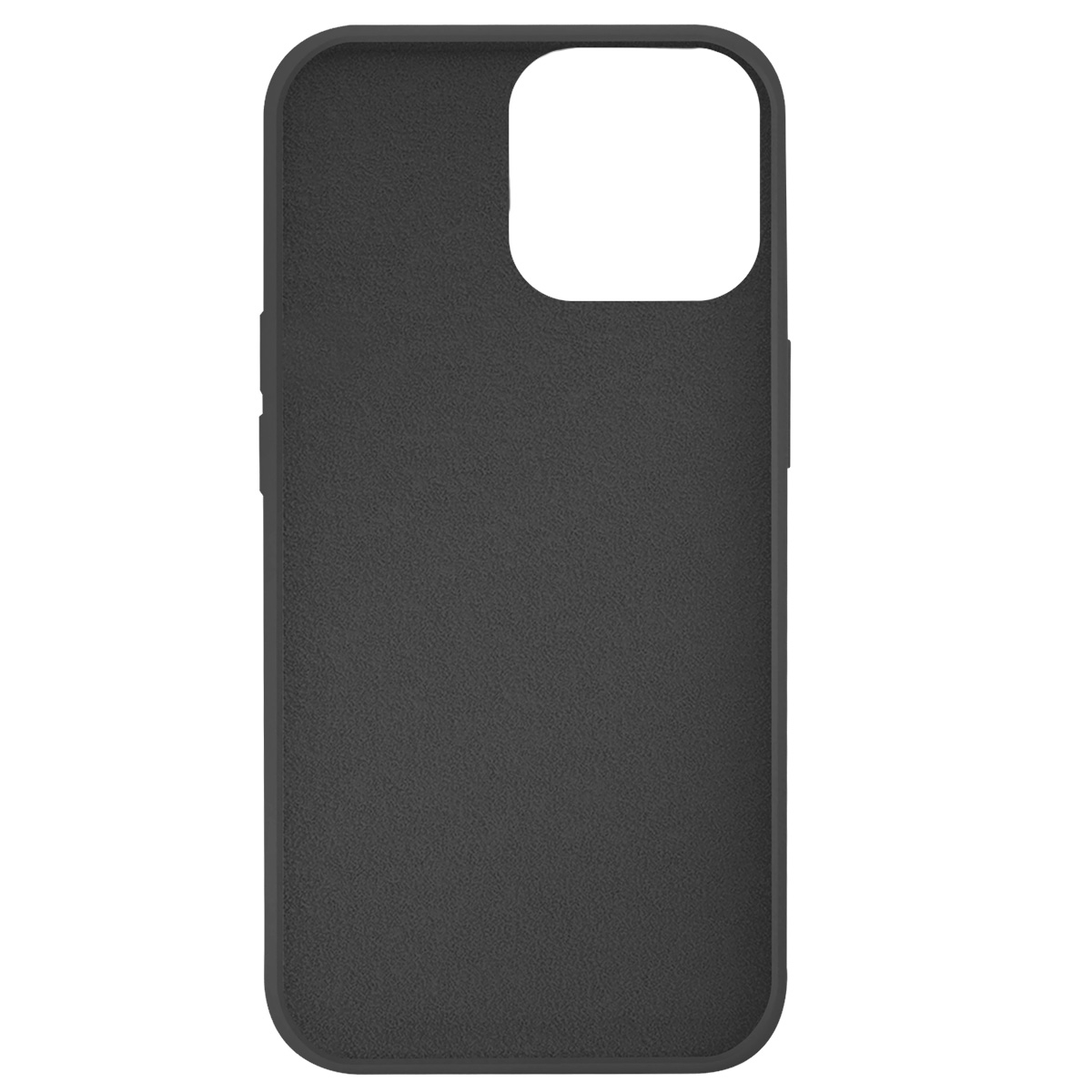 Viene mostrata una custodia nera per telefono con un ritaglio per la fotocamera. La custodia ha una superficie strutturata ed è rettangolare. Lo sfondo è bianco.