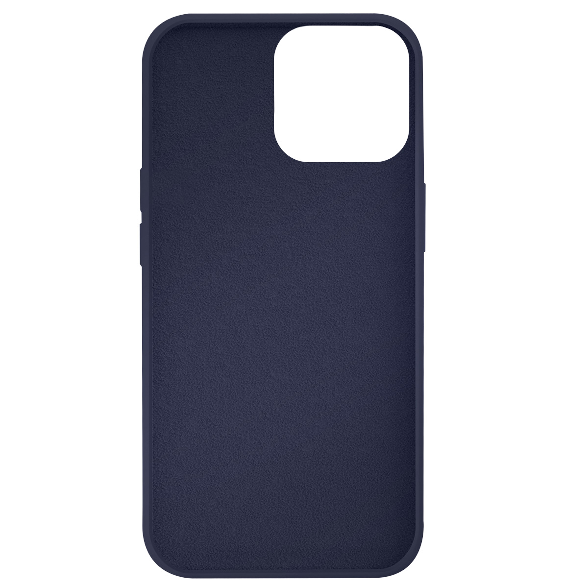 Una custodia per telefono blu navy. Presenta un ritaglio per la fotocamera e pulsanti volume/accensione. La custodia è strutturata.
