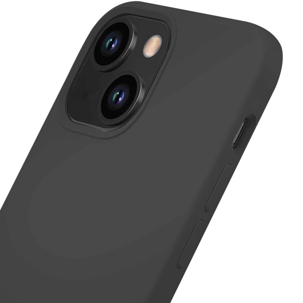 Primo piano di uno smartphone nero. Visibili le lenti della fotocamera, i pulsanti laterali e una finitura liscia e opaca.