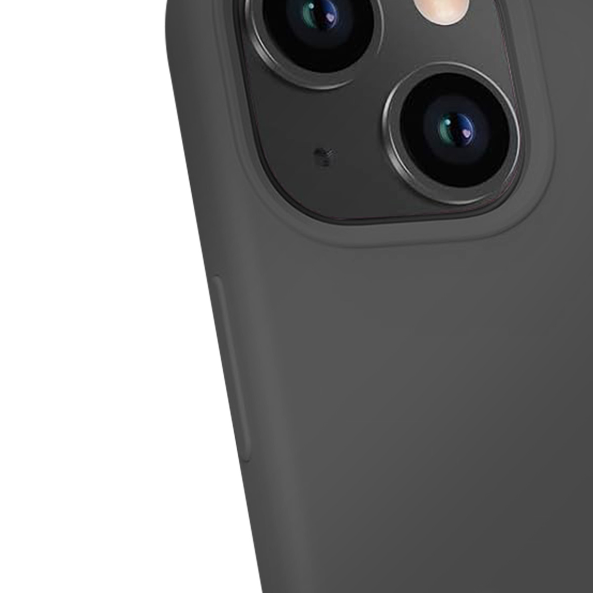 Primo piano di un telefono grigio scuro con lenti della fotocamera. Le lenti sono nella parte superiore dell'immagine. Il lato del telefono è visibile.