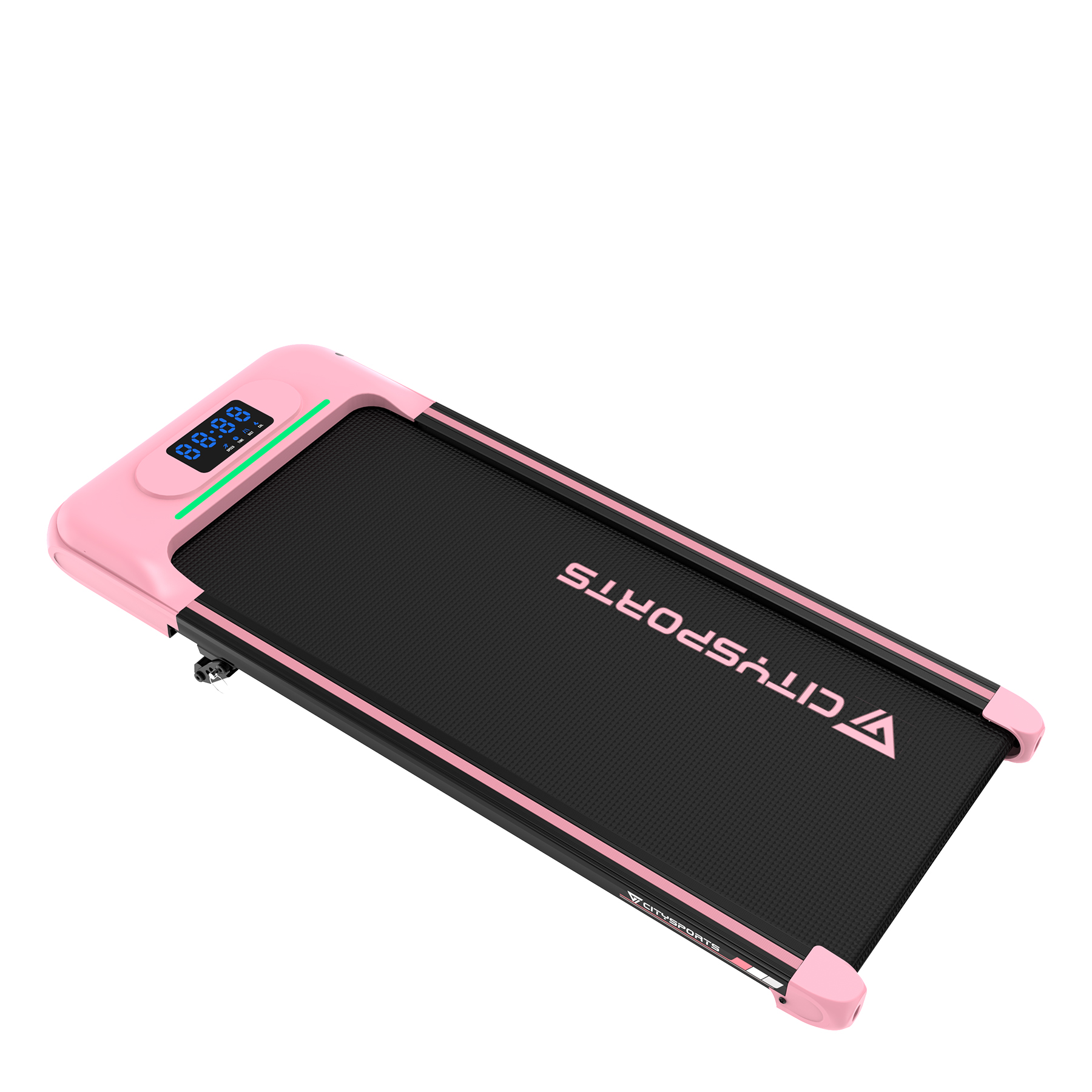 Różowo-czarna bieżnia City Sports na białym tle. Wyświetlacz pokazuje '88:88'. Widoczna nazwa marki.