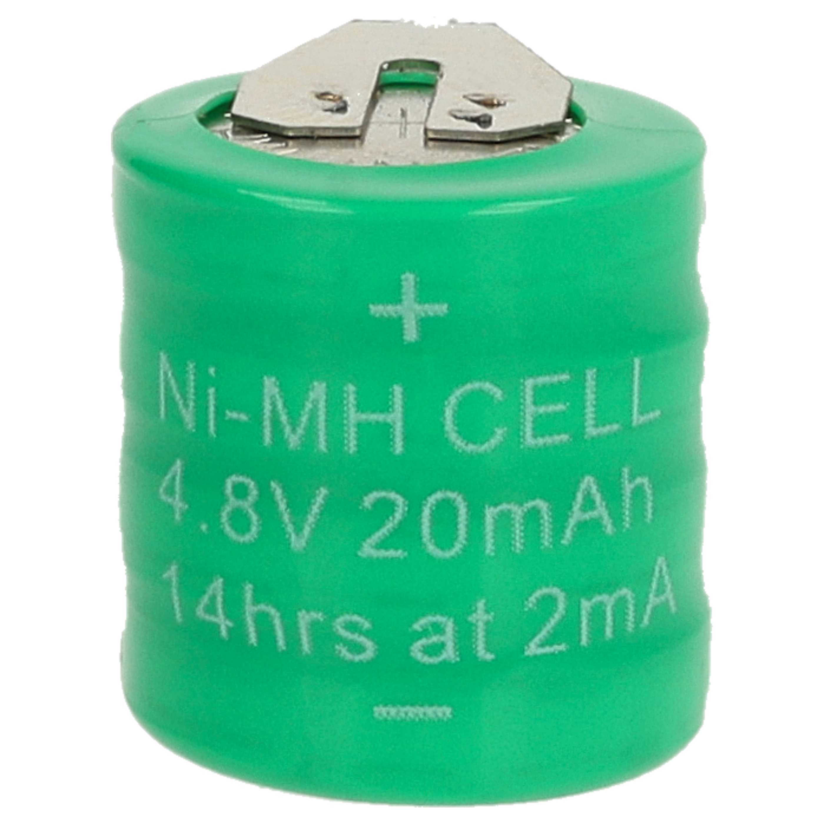 Eine grüne Ni-MH-Batteriezelle mit aufgedruckten Spezifikationen. Sie hat eine Metalloberseite.
