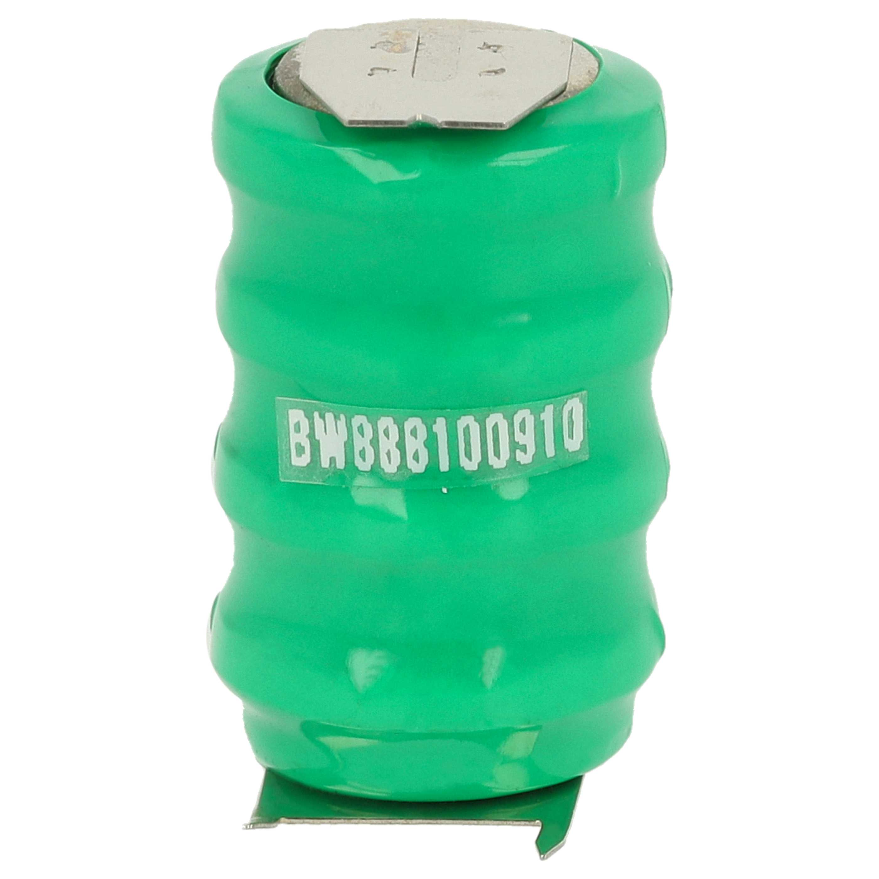 Eine grüne Batterie mit einem Metalloberteil und einer grünen Basis. Die Batterie hat die Nummer BW888100910.