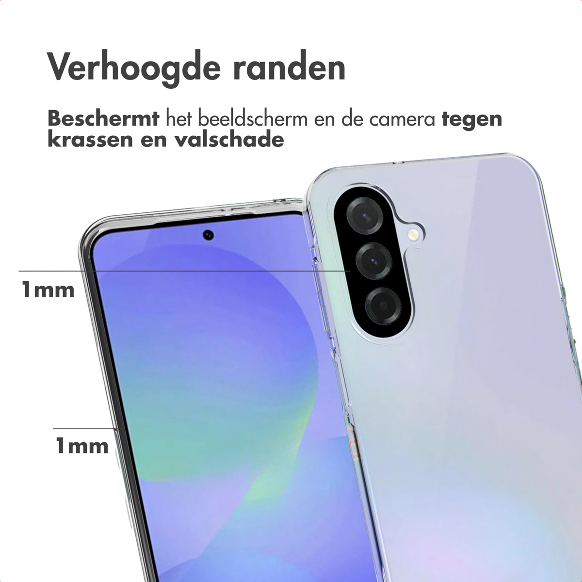 Due smartphone con custodie protettive. Visibile lo schermo del telefono a sinistra. Il testo indica la protezione dello schermo e della fotocamera.