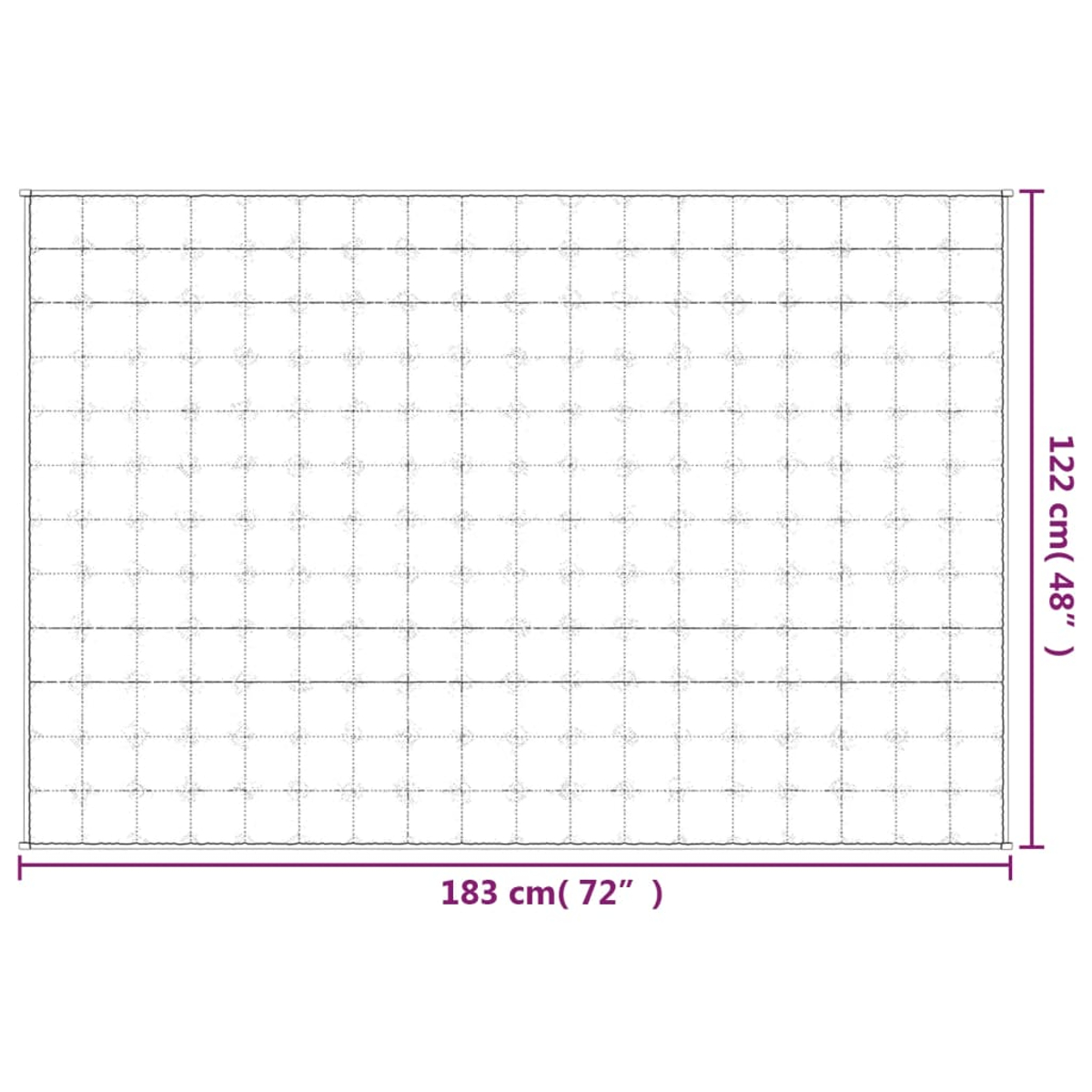 Ein Raster mit gepunkteten Linien, das kleine Quadrate bildet. Abmessungen sind 183 cm (72") x 122 cm (48").