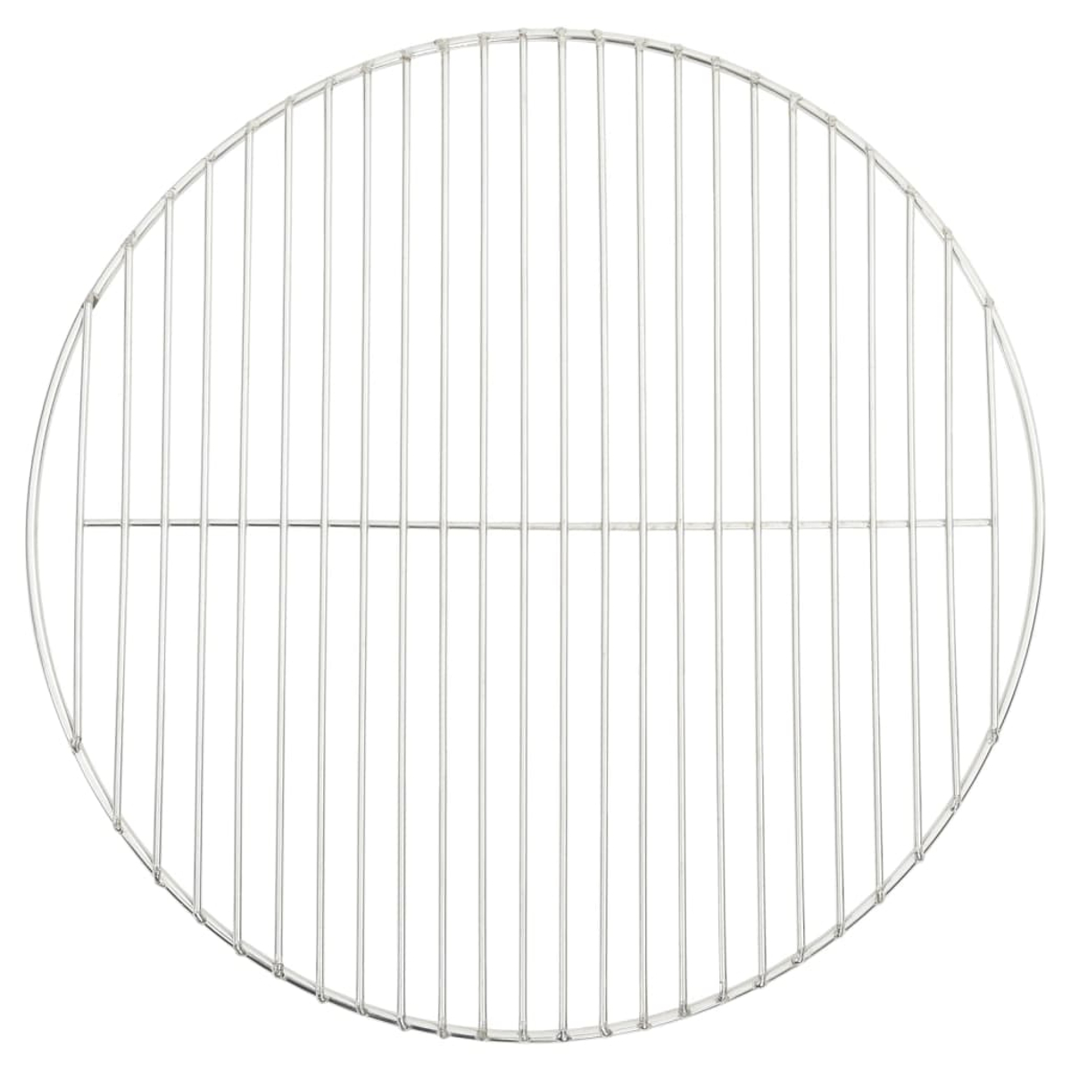 Ein kreisförmiger Metallgrill mit vertikalen und horizontalen Stäben. Er befindet sich vor einem weißen Hintergrund.
