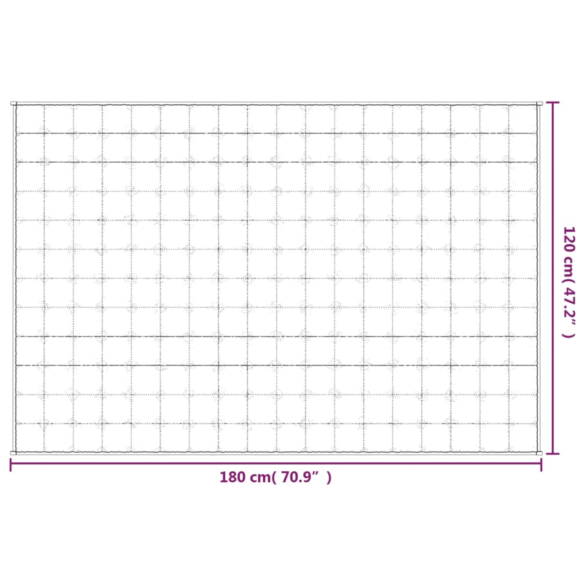 Ein rechteckiges Diagramm zeigt ein Raster. Die Abmessungen sind mit 180 cm (70,9") und 120 cm (47,2") angegeben.