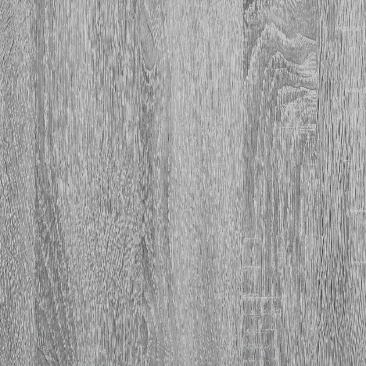 Nahaufnahme einer grauen Holzmaserung mit vertikalen Maserungsmustern. Das Holz wirkt gealtert mit sichtbaren Ästen und Unvollkommenheiten.