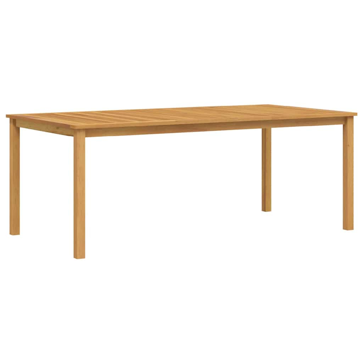 Ein rechteckiger Holztisch mit vier Beinen ist vor weißem Hintergrund isoliert. Der Tisch ist hellbraun.