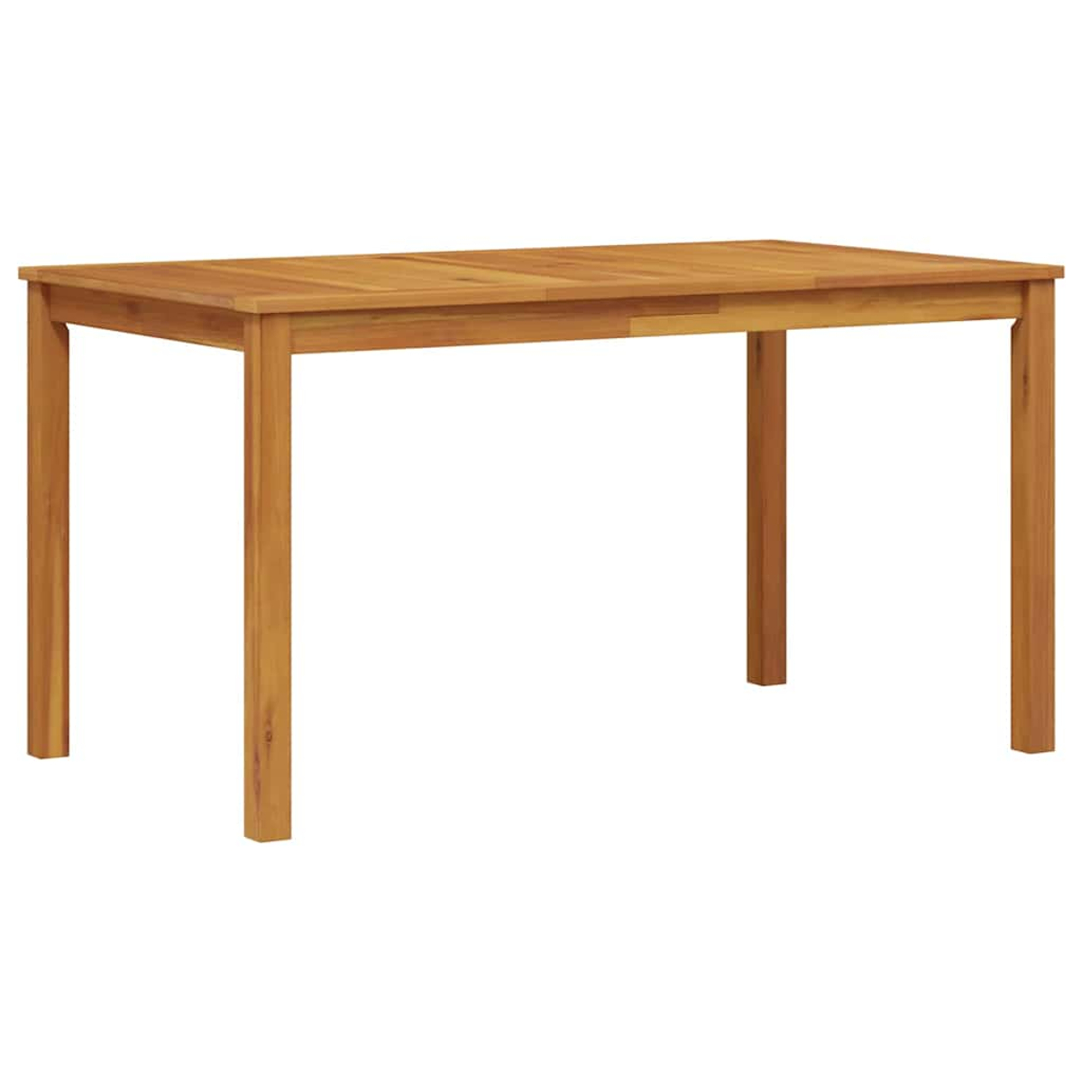 Ein rechteckiger Holztisch mit vier Beinen steht vor einem weißen Hintergrund. Der Tisch ist hellbraun.
