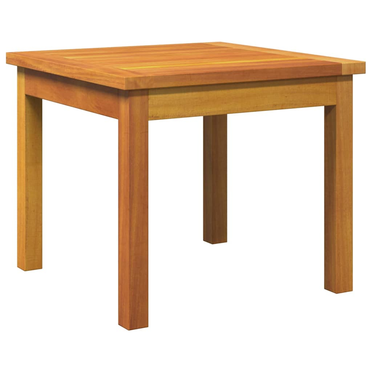 Una mesa cuadrada de madera con cuatro patas. La mesa es marrón y está sobre un fondo blanco. La mesa parece nueva.