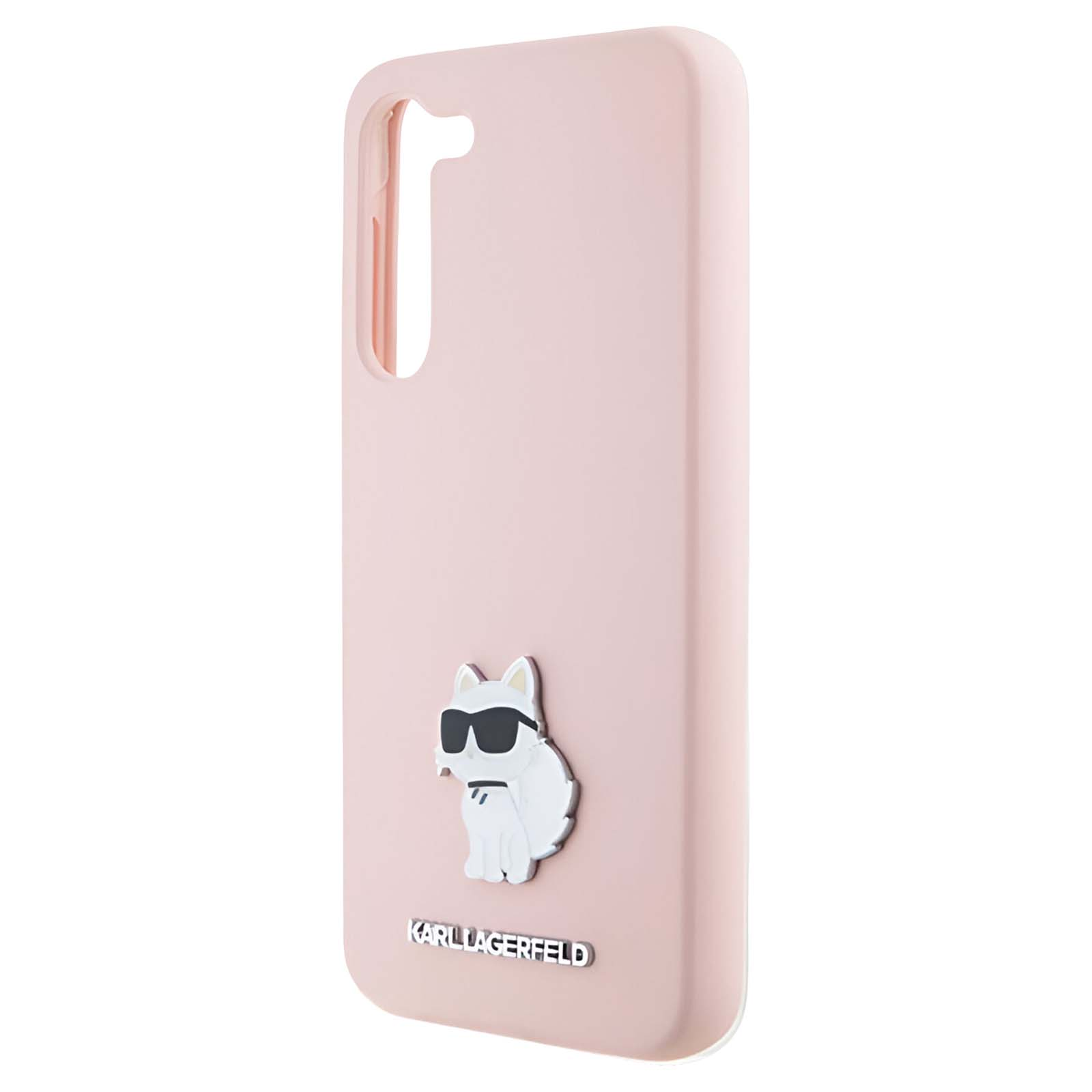 Eine rosa Handyhülle mit einer weißen Katze mit Sonnenbrille. Unten ist das Karl Lagerfeld-Logo.